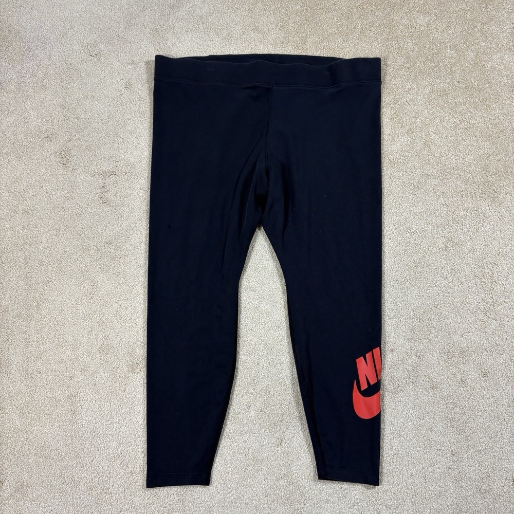 Nike Womens Black Leggings Red Spellout Logo Cotton Blend 3XL DC6950-016